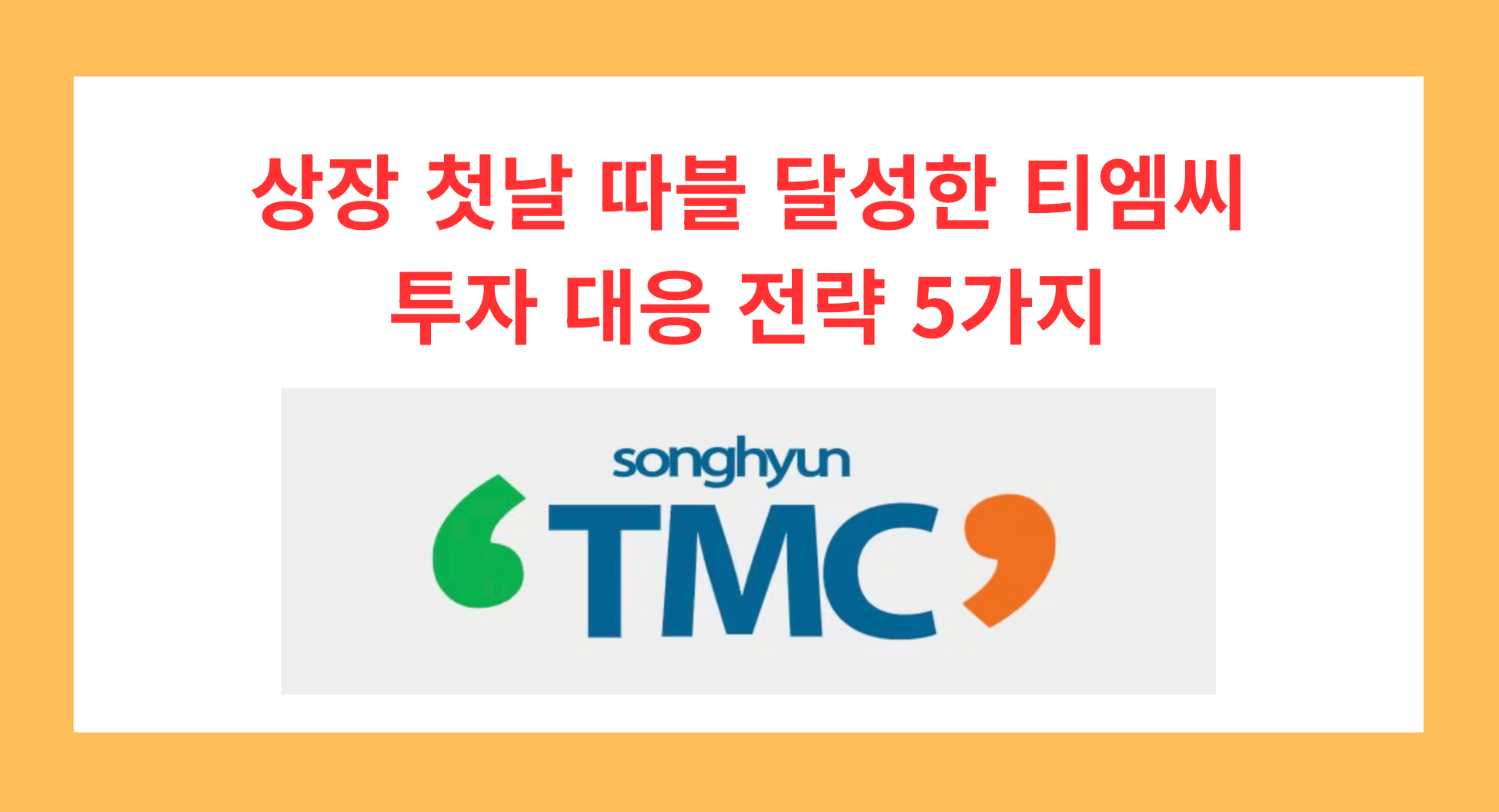 상장 첫날 변동성에 어떻게 대응할까를 주제로, TMC 티엠씨 로고와 함께 따블 달성 후 투자 대응 전략 5가지를 정리해 공모주 투자 판단 기준을 제시합니다.