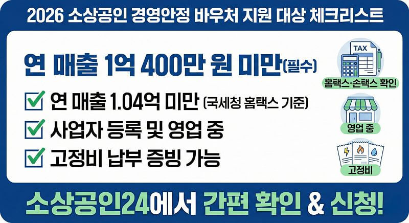 2026 소상공인 지원금 경영안정 바우처  지원 대상 체크리스트