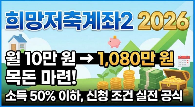 희망저축계좌2 2026년 신청 조건, 소득 50% 이하 1,080만 원 받는 실전 공식