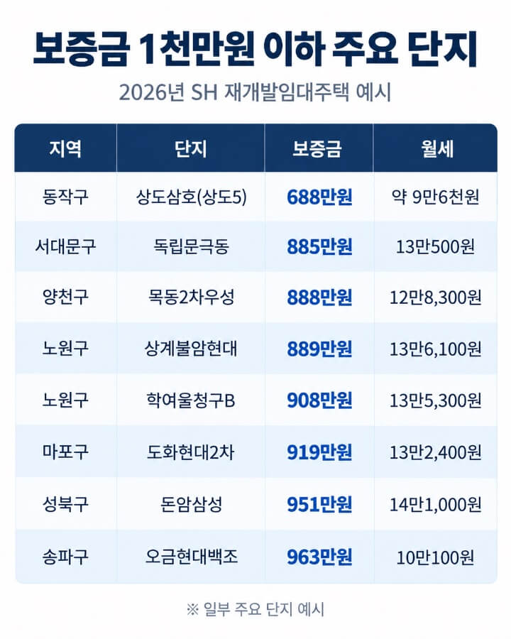 보증금 1천만원 이하 주요단지